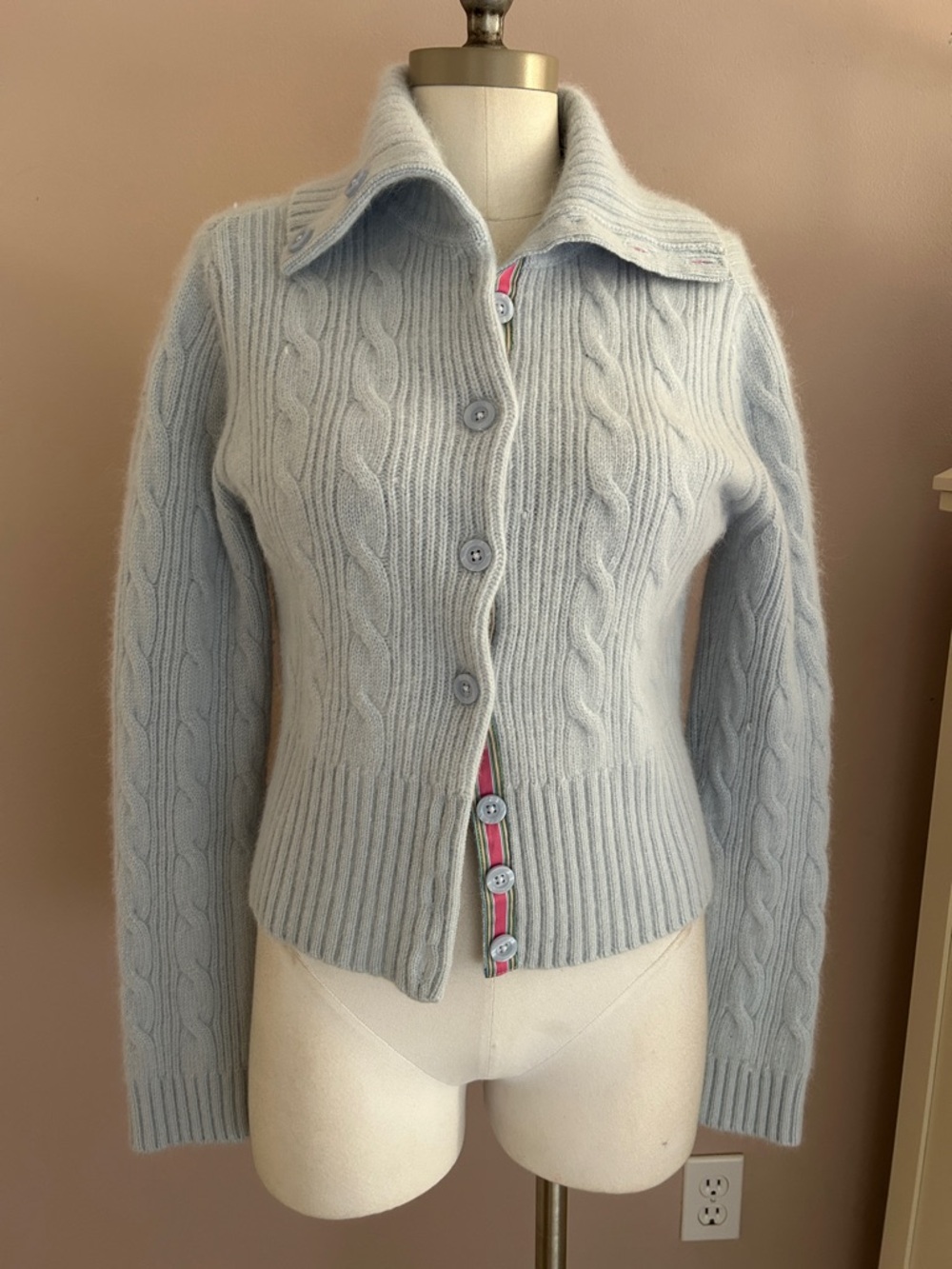 Tommy Hilfiger Pale Blue Cable Knit Button-Up short Cardigan L